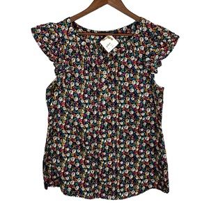 French Connection Colorful Floral Flutter Sleeve Blouse Size 10
